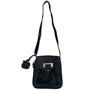 Black Faux Leather Crossbody Messenger Bag